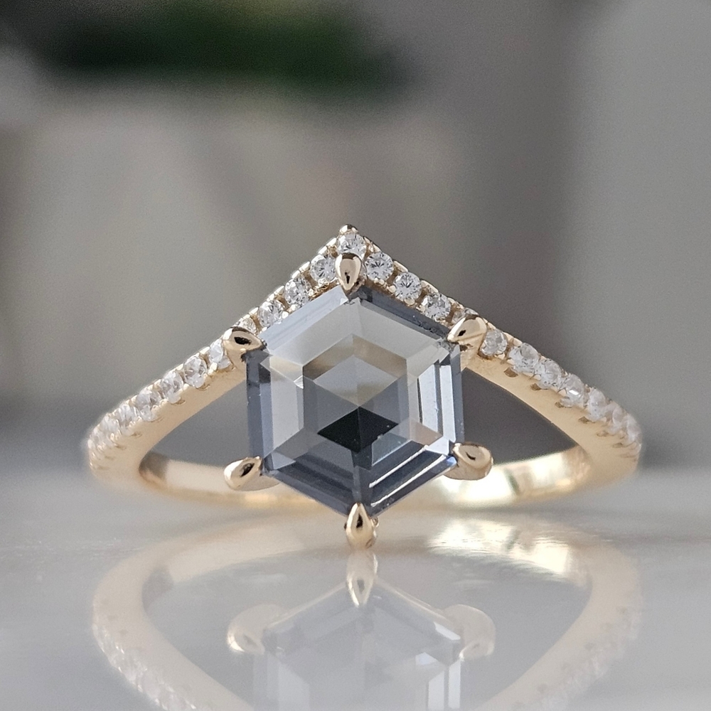 Honeycomb Bee Wishbone ring, 925 Sterling Silver 10k Gold Charmed Aroma